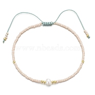 Glass Imitation Pearl & Seed Braided Bead Bracelets, Adjustable Bracelet, PapayaWhip, 11 inch(28cm)(WO2637-01)