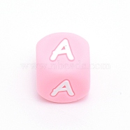 Silicone Alphabet Beads for Bracelet or Necklace Making, Letter Style, Pink Cube, Letter.A, 12x12x12mm, Hole: 3mm(SIL-TAC001-01B-A)
