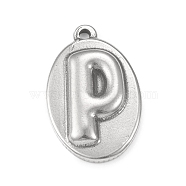 304 Stainless Steel Pendants, Oval with Letter P Charms, Stainless Steel Color, 22.5x14x3mm, Hole: 1.2mm(STAS-F287-25P)