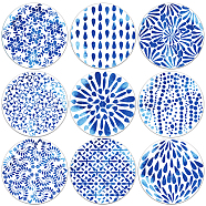 Composite Wood Board Cup Mats Set, Nordic Style Teardrop Pattern Printed Coasters, Flat Round, Royal Blue, 100x5mm, 1pc/style, 9 style, 9pcs/set(DJEW-WH0040-014)
