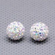 Czech Glass Rhinestones Beads, Polymer Clay Inside, Half Drilled Round Beads, 101_Crystal+AB, PP9(1.5.~1.6mm), 8mm, Hole: 1mm(RB-E482-8mm-101)