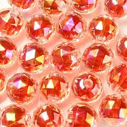 Two Tone UV Plating Rainbow Iridescent Acrylic Beads, Faceted, Round, Red, 15x15.5mm, Hole: 3.8mm(TACR-D010-06D)