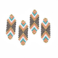 MIYUKI & TOHO Handmade Japanese Seed Beads Links, Loom Pattern, Hexagon, Colorful, 35~36.5x12.5x2mm, Hole: 2x3mm(SEED-TD001-D20-01)