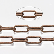 Unwelded Iron Paperclip Chains, Drawn Elongated Cable Chains, with Spool, Red Copper, 14x6x1.4mm, about 82.02 Feet(25m)/roll(CH-S125-09B-R)