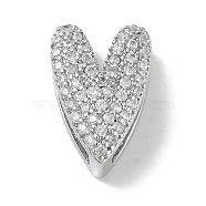 Rack Plating  Brass Micro Pave Clear Cubic Zirconia Slide Charms, Lead Free & Cadmium Free, Long-Lasting Plated, Heart, Platinum, 12.5x8x6mm, Hole: 10x2.5mm(KK-R163-10P)