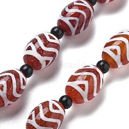 Tibetan Style dZi Beads Strands, Natural Agate(Dyed & Heated) Beads, Rice, Red, Wave Pattern, 18x13mm, Hole: 1.5mm, about 15pcs/strand, 13.78''(35cm)(G-NH0037-C01-01)