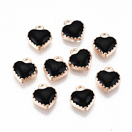 Alloy Enamel Charms, Cadmium Free & Lead Free, Heart, Light Gold, Black, 8x7.5x2.5mm, Hole: 1.5mm(ENAM-Q033-51-RS)