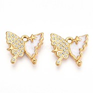 Ion Plating(IP) 304 Stainless Steel Enamel Rhinestone Pendants, Butterfly, Real 18K Gold Plated, Crystal, 14.5x16.8x3mm, Hole: 1.6mm(STAS-T064-59)