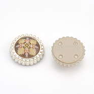 CCB Plastic Cabochons, with Resin, Flat Round with Flower, Golden, Dark Khaki, 11x4mm(CCB-S159-34C)