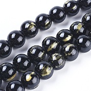 Natural Jade Beads Strands, with Gold Foil, Dyed, Round, Black, 4mm, Hole: 1mm, about 92~95pcs/strand ,14.96 inch(38cm)(G-F670-A12-4mm)