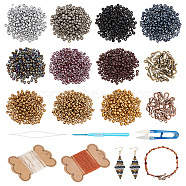DIY Crochet Crafts Making Kit, Including Glass Seed Beads, Cotton Yarn, Tibetan Style Hook Clasps, Aluminum Crochet Hooks, Needles, Scissors, Mixed Color, 4~5x3~4mm, Hole: 1~2mm(DIY-NB0010-17)