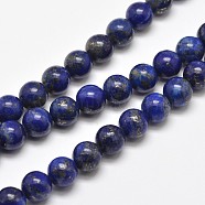 Natural Lapis Lazuli Round Bead Strands, 8mm, Hole: 1mm, about 48pcs/strand, 15.5 inch(X-G-E262-01-8mm)