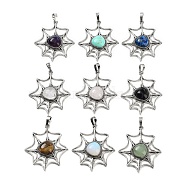 Gemstone Spider Web Pendants, Rack Plating Antique Silver Plated Brass Halloween Net Charms, Cadmium Free & Lead Free, 44.5x37.5x7mm, Hole: 7.5x5mm(G-Q163-09AS)