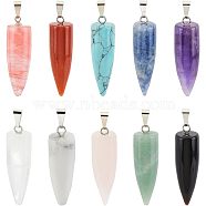 10Pcs 10 Style Natural & Synthetic Gemstone Pendants, with Platinum Brass Findings, Bullet, Mixed Color, 32~35x10~11mm, Hole: 4.5~7x3~4mm, 1pc/style(G-OC0003-07)