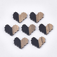 Resin & Walnut Wood Cabochons, Heart, Black, 20.5x24~24.5mmx3mm(RESI-S358-89C)