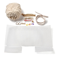 DIY Knitting Crochet Bags Kit, Including Yarn, Mesh Plastic Canvas Sheets, Bag Handles, Bag Strap Chains, Knitting Needles, Thread, Snap Button, Clothing Labels, D Ring, Stitch Markers, for DIY Craft Shoulder Bags Accessories, Antique White, 150x130mm(DIY-WH0189-91B)