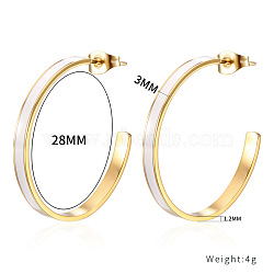 Stylish White Drip Glue C-shaped Stud Earrings for Daily Wear, Golden, 3x28x1.2mm(PN9734)