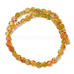 Handmade Millefiori Lampwork Beads Strands, Flat Round, Goldenrod, 7.5~8x3mm, Hole: 0.6mm, about 48pcs/strand, 14.06''~14.17''(35.7~36cm)(LAMP-G166-17A-06)