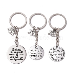 Alloy Keychain Sets, with Iron Split Key Rings, Flat Round & Elephant, Platinum, 8.4cm(KEYC-JKC00888)