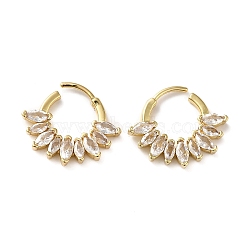 Cubic Zirconia Horse Eye Hoop Earrings, Rack Plating Brass Earrings for Women, Lead Free & Cadmium Free, Real 18K Gold Plated, 17x20x3mm(EJEW-Z019-22G)