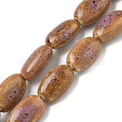 Handmade Porcelain Beads Strands, Oval, Flamingo, 17~17.5x7~11mm, Hole: 1.4mm, about 22pcs/strand, 14.76~15.04''(37.5~38.2cm)(PORC-B002-18A)