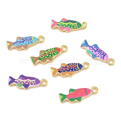 Printed Brass Pendants, Tropical Fish with Polka Dot Charms, Rack Plating, Long-Lasting Plated, Lead Free & Cadmium Free, Golden, Mixed Color, 23x8.5x4mm, Hole: 2mm(KK-CBAF9BC-19G)