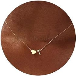 Simple Style Adjustable 316L Surgical Stainless Steel Heart and Initial Pendant Necklaces for Women, Real 14K Gold Plated, Letter T, 15.75 inch(40cm)(WG95AEF-20)
