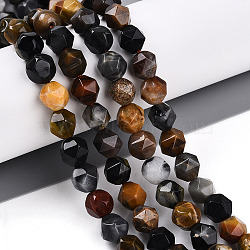 Natural Petrified Wood Beads Strands, Faceted, Star Cut Round Beads, 7~8x6~7.5x6~7.5mm, Hole: 1mm, about 48~49pcs/strand, 14.17~15.35''(36~39cm)(G-T139-8mm-52)