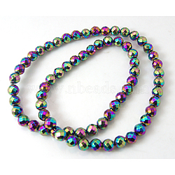 Non-Magnetic Synthetic Hematite Beads Strands, Rainbow Color, Faceted, Round, 6mm, Hole: 1mm(X-G-Q418)