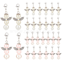 Elite 40Pcs 2 Colors Alloy Pendants, with Brass Lobster Claw Clasps and Glass Pearl, Angel, Antique Silver, Mixed Color, 47mm, 20pcs/color(HJEW-PH0001-61)