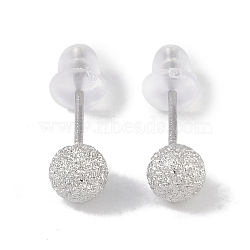 Rhodium Plated 999 Sterling Silver Texture Round Stud Earrings for Women, with 999 Stamp, Platinum, 16x5mm(EJEW-S215-08P)
