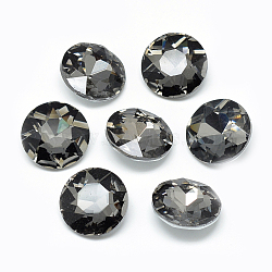Pointed Back Glass Rhinestone Cabochons, Back Plated, Faceted, Flat Round, Gray, 14x5.8mm(RGLA-T029-14mm-07)