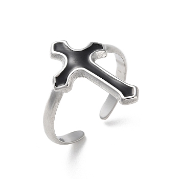 304 Stainless Steel Enamel Cuff Rings, Cross, Stainless Steel Color, Adjustable