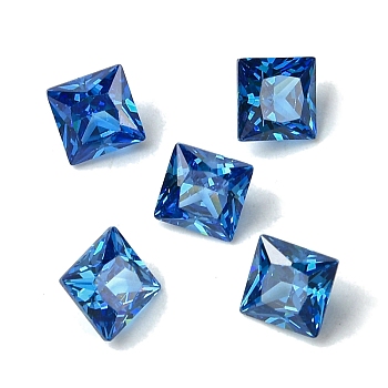 Cubic Zirconia Cabochons, Point Back, Square, Steel Blue, 6x6x3mm