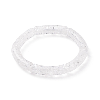Acrylic Curved Tube Chunky Stretch Bracelet for Women, White, Inner Diameter: 2-1/8 inch(5.3cm)