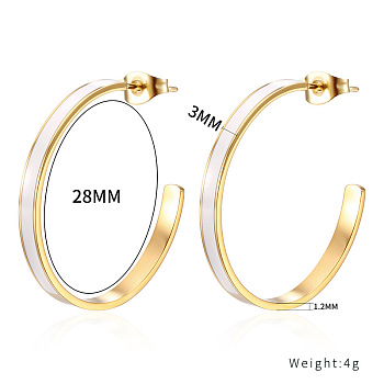 Stylish White Drip Glue C-shaped Stud Earrings for Daily Wear, Golden, 3x28x1.2mm