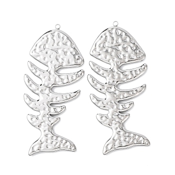 Textured 304 Stainless Steel Big Pendants, Fish Bone Charm, Stainless Steel Color, 58.5x27x2mm, Hole: 1.6mm