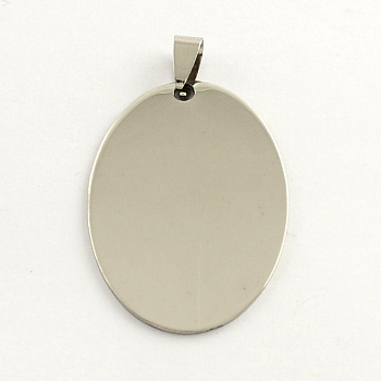 Non-Tarnish 201 Stainless Steel Oval Stamping Blank Tag Pendants, with Snap on Bails, Stainless Steel Color, 42x30x1mm, Hole: 3mm