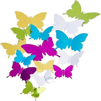 PET Mirror Wall Stickers, for Home Living Room Bedroom Decoration, 3D Butterfly, Mixed Color, 55~95x65~110mm, 5 colors, 12pcs/color, 60pcs/bag