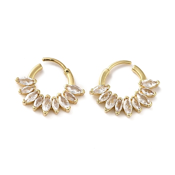 Cubic Zirconia Horse Eye Hoop Earrings, Rack Plating Brass Earrings for Women, Lead Free & Cadmium Free, Real 18K Gold Plated, 17x20x3mm