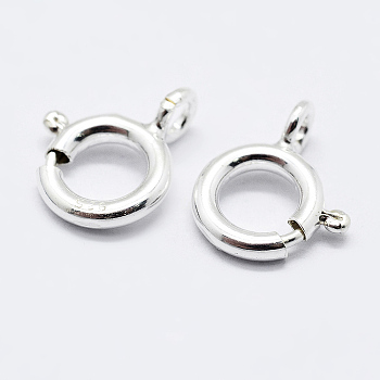 925 Sterling Silver Spring Ring Clasps, Ring, with 925 Stamp, Silver, 7x6x1mm, Hole: 1.5mm