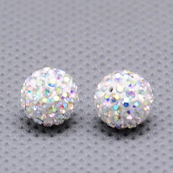 Czech Glass Rhinestones Beads, Polymer Clay Inside, Half Drilled Round Beads, 101_Crystal+AB, PP9(1.5.~1.6mm), 8mm, Hole: 1mm