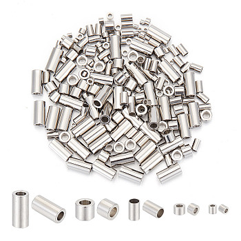 200Pcs 5 Styles 304 Stainless Steel Spacer Beads, Tube, Stainless Steel Color, 2~10x2~5mm, Hole: 0.9~3mm, 40pcs/style