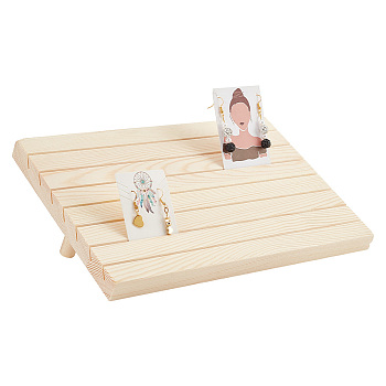 7-Slot Wooden Place Card Display Stands, for Postcards, Earring Display Cards Holder, Undyed, Rectangle, Bisque, 29x19x2cm, about 3pcs/set