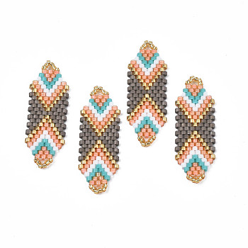 MIYUKI & TOHO Handmade Japanese Seed Beads Links, Loom Pattern, Hexagon, Colorful, 35~36.5x12.5x2mm, Hole: 2x3mm