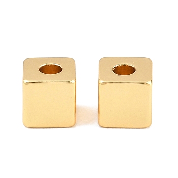 Brass Beads, Cube, Rack Plating, Long-Lasting Plated, Cadmium Free & Lead Free, Real 18K Gold Plated, 5x5x5mm, Hole: 2mm
