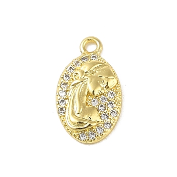 Brass Micro Pave Clear Cubic Zirconia Pendants, Real 18K Gold Plated, Oval with Human, Clear, 14x8x2mm, Hole: 1.2mm