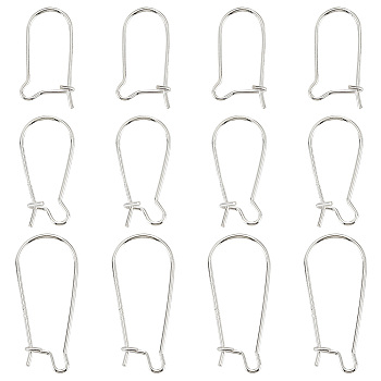 Elite 12Pcs 3 Style 925 Sterling Silver Hoop Earrings, Kidney Ear Wire, Silver, 18.5~25x9.5~11mm, Pin: 0.6~0.7mm, 4Pcs/style