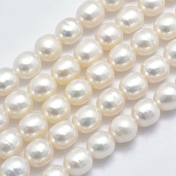 Natural Cultured Freshwater Pearl Beads Strands, Oval, Floral White, 6.5~7x5.5~6mm, Hole: 0.8mm, about 44pcs/strand, 14.17 inch(36cm)