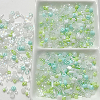 20G Glass Seed Beads, Mixed Shapes, DIY Necklace Bracelet Accessories, Pale Turquoise, 2.5~7.5x2~4.5x2~4.5mm, Hole: 0.8~1.4mm